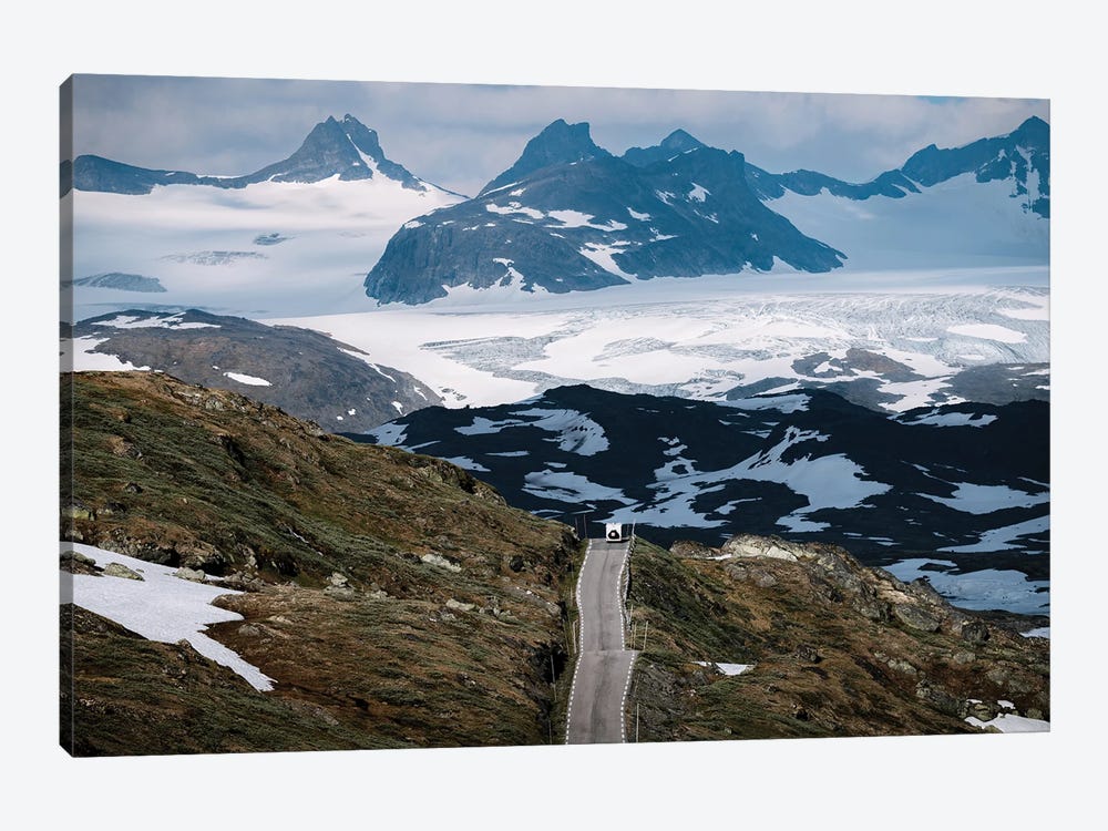 Caravan Traveling Along On A Mountain Road In Norway by Michael Schauer 1-piece Canvas Print