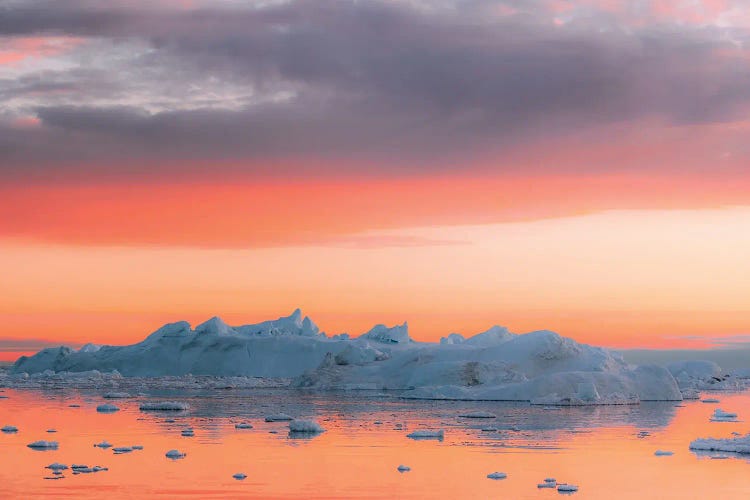 Magical Iceberg Scene During A Burning Sunset