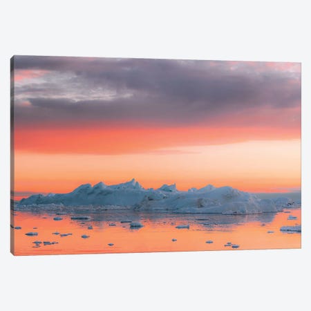 Magical Iceberg Scene During A Burning Sunset Canvas Print #SCE153} by Michael Schauer Canvas Wall Art
