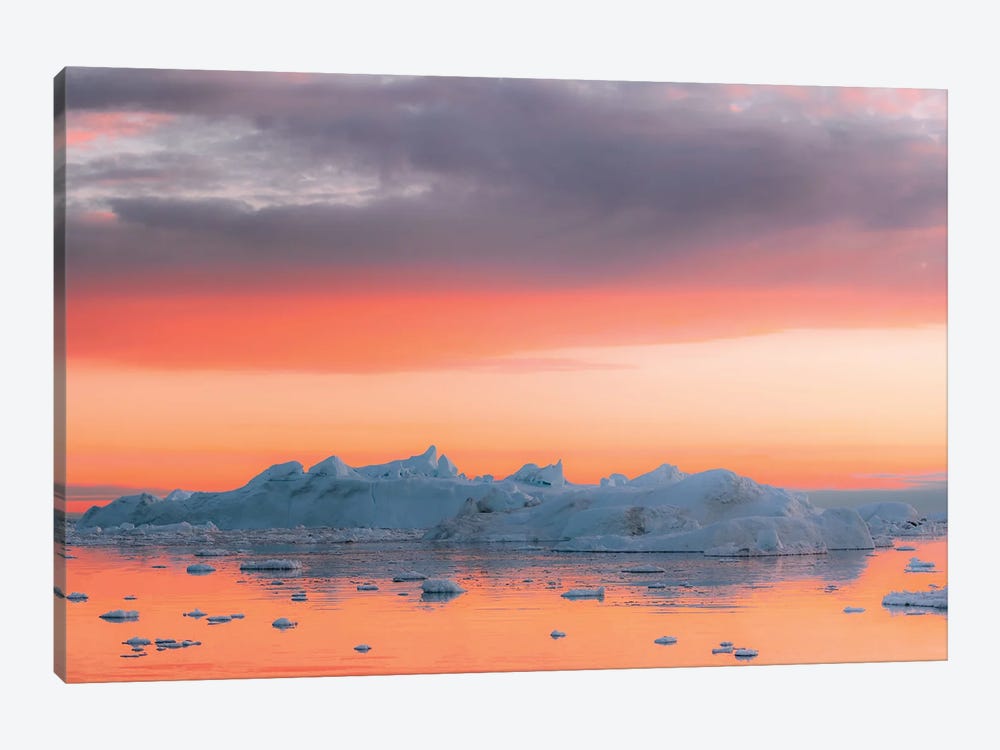 Magical Iceberg Scene During A Burning Sunset by Michael Schauer 1-piece Canvas Art Print