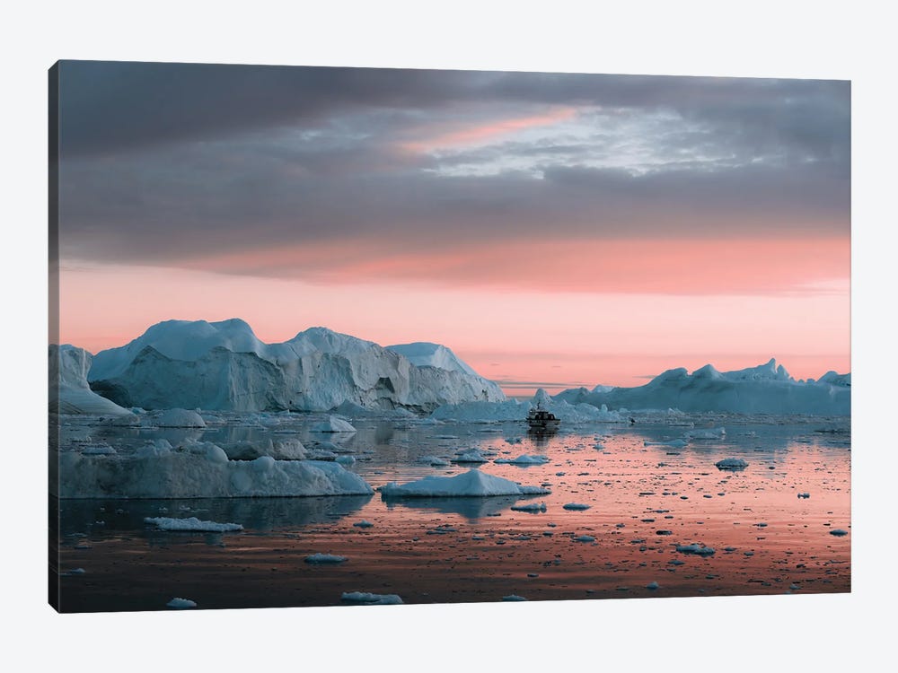 Ship Floating In Silence Through Icebergs In Greenland by Michael Schauer 1-piece Canvas Artwork
