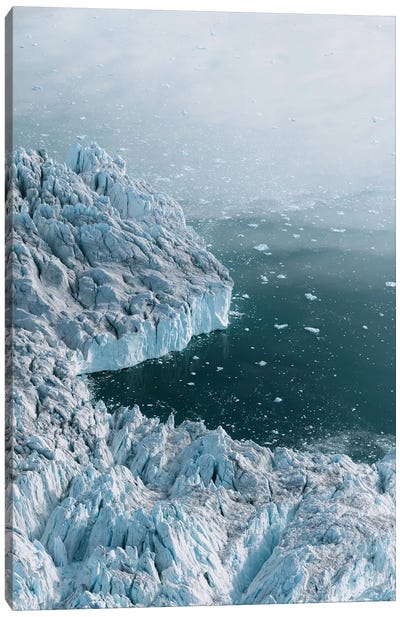 Moody And Hazy Greenland Glacier From Above Canvas Art Print - Glacier & Iceberg Art