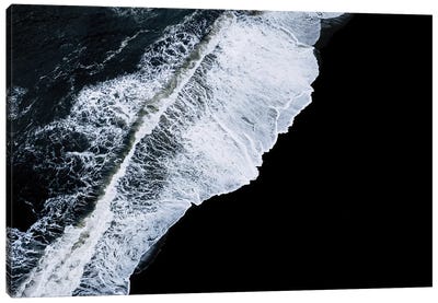 Crashing Wave In Iceland On A Black Sand Beach Canvas Art Print - Aerial Photography