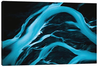 Minimalist And Abstract Blue River Veins In Iceland Canvas Art Print - Aerial Photography