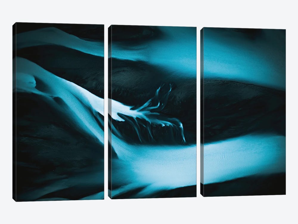 Minimalist And Abstract Blue River Veins In Iceland by Michael Schauer 3-piece Canvas Art Print