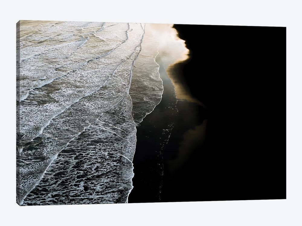 Minimal Waves Crashing On A Black Sand Beach In Iceland During Sunset by Michael Schauer 1-piece Canvas Art Print