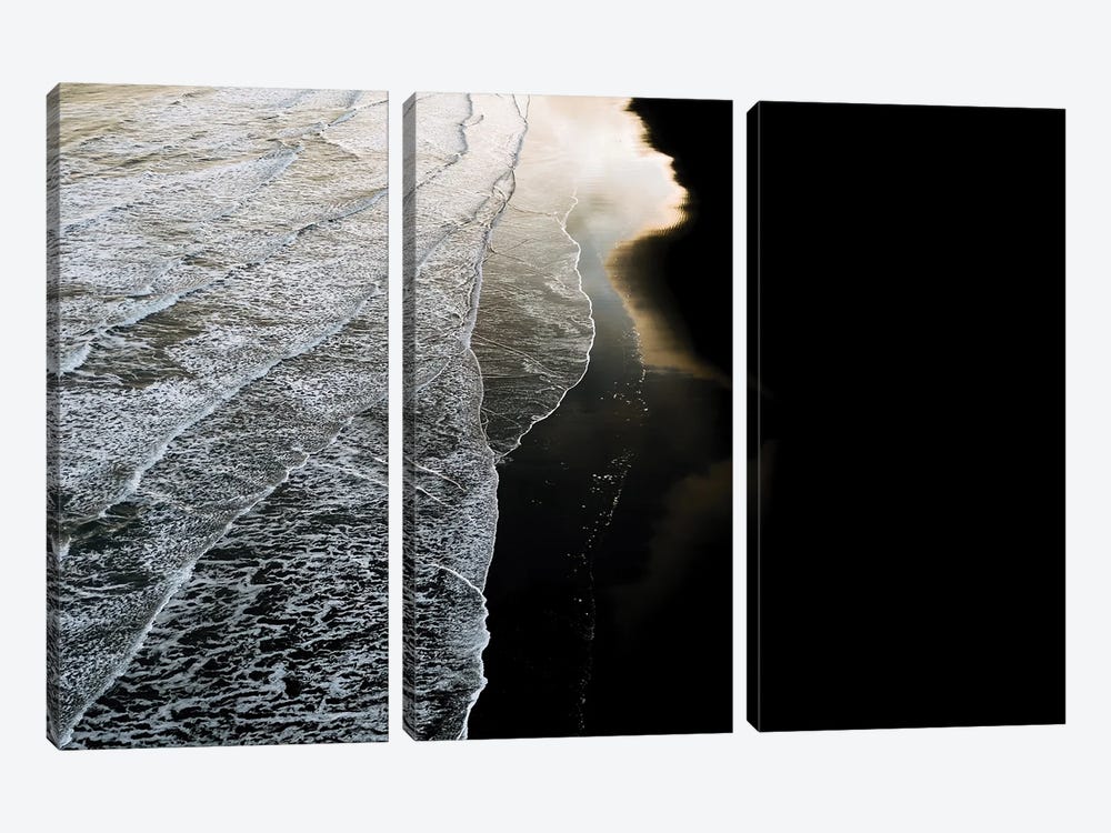 Minimal Waves Crashing On A Black Sand Beach In Iceland During Sunset by Michael Schauer 3-piece Canvas Art Print