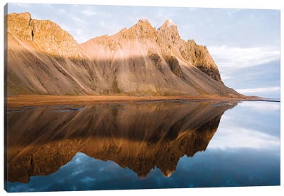 Perfect Reflection Of Vestrahorn Mountain In Iceland During Sunset Canvas Art Print - Appalachian Mountains