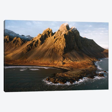 Vestrahorn Mountain By The Atlantic Ocean In Iceland Seen From Above During Sunset Canvas Print #SCE168} by Michael Schauer Canvas Print