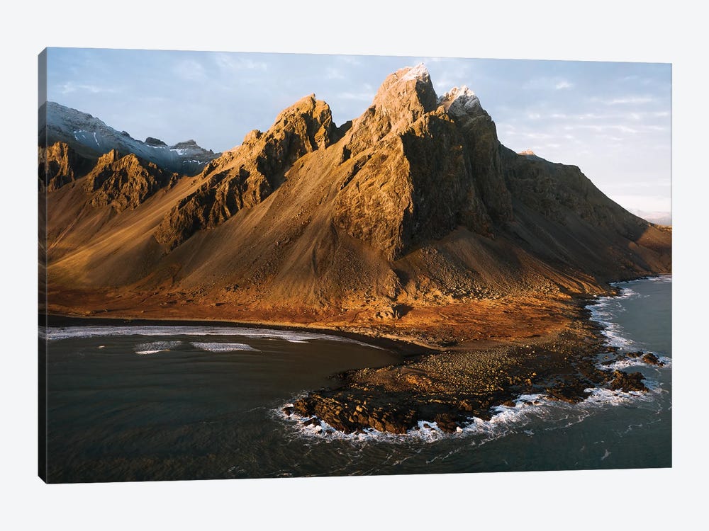 Vestrahorn Mountain By The Atlantic Ocean In Iceland Seen From Above During Sunset by Michael Schauer 1-piece Canvas Print