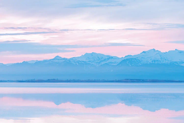 Mountain Reflection With A Pink Sunset Sky In Iceland