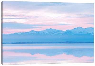 Mountain Reflection With A Pink Sunset Sky In Iceland Canvas Art Print - Michael Schauer