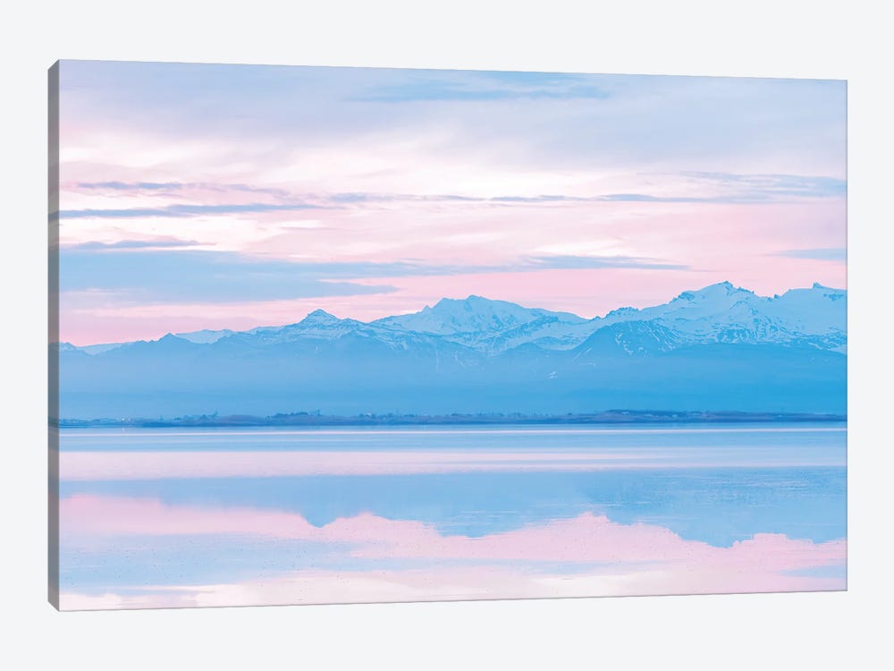 Mountain Reflection With A Pink Sunset Sky In Iceland by Michael Schauer 1-piece Canvas Artwork