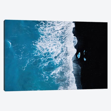 Abstract And Minimalist Black Sand Beach With Waves With Chunks Of Ice In Iceland Canvas Print #SCE170} by Michael Schauer Canvas Art