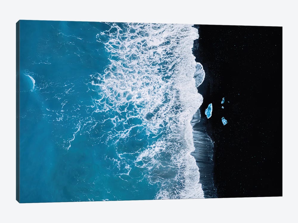 Abstract And Minimalist Black Sand Beach With Waves With Chunks Of Ice In Iceland by Michael Schauer 1-piece Canvas Wall Art