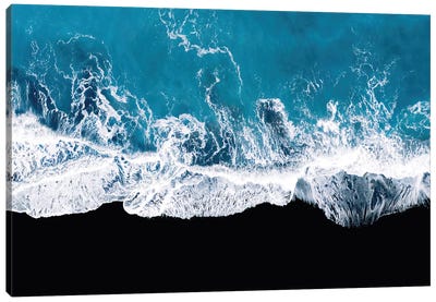 Abstract And Minimalist Black Sand Beach With Waves In Iceland Canvas Art Print - Iceland Art