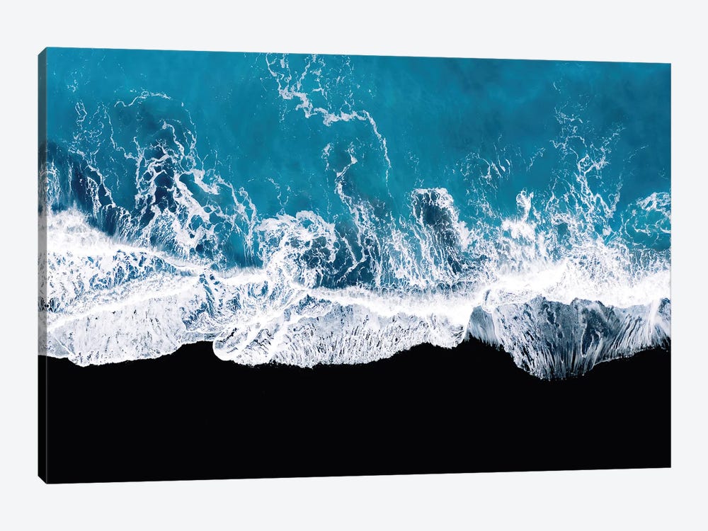 Abstract And Minimalist Black Sand Beach With Waves In Iceland by Michael Schauer 1-piece Art Print