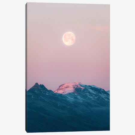 Moonrise Over Mountains During A Calm Sunset In Iceland Canvas Print #SCE172} by Michael Schauer Canvas Artwork