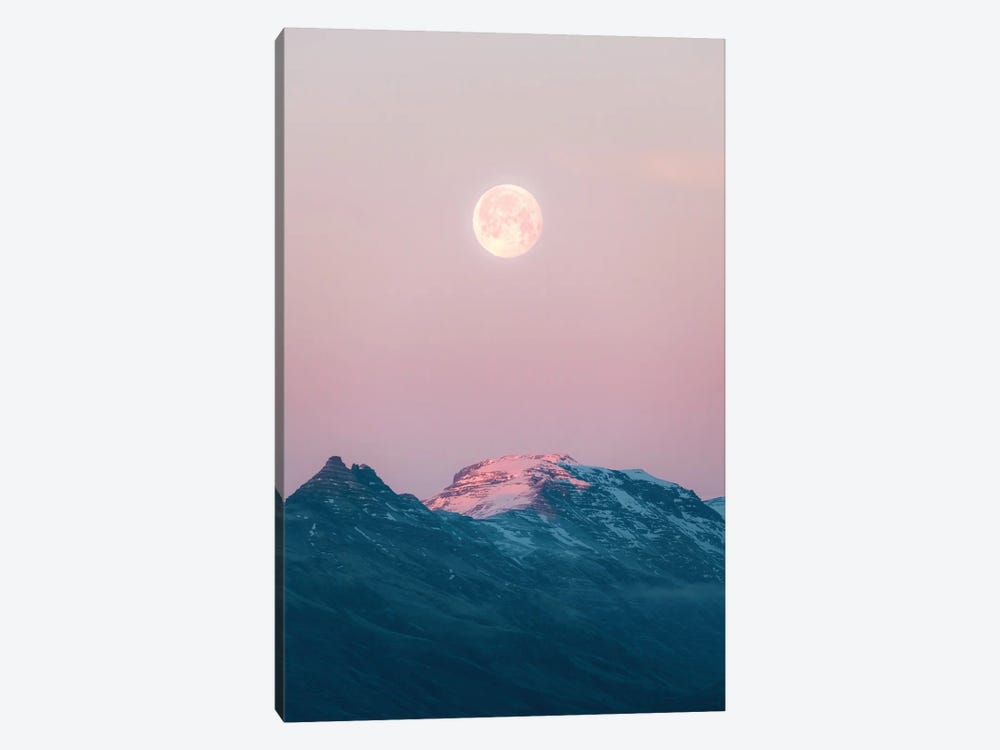 Moonrise Over Mountains During A Calm Sunset In Iceland by Michael Schauer 1-piece Canvas Artwork