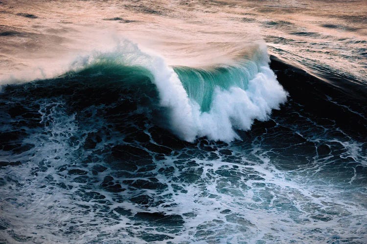 Wave In Nazare Breaking During Sunset