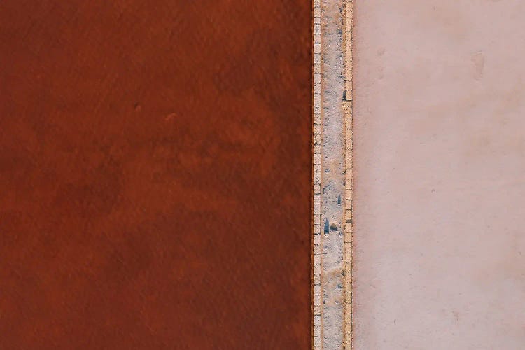 Abstract Minimal And Texture Rich Red And Pink Salt Farm From Above