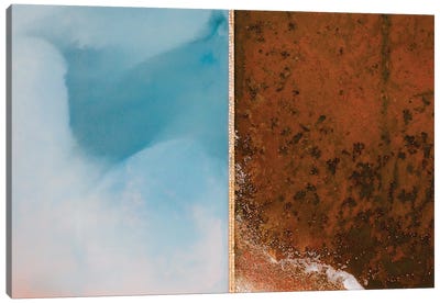 Abstract Minimal And Texture Rich Blue And Orange Salt Farm From Above Canvas Art Print - Abstract Photography