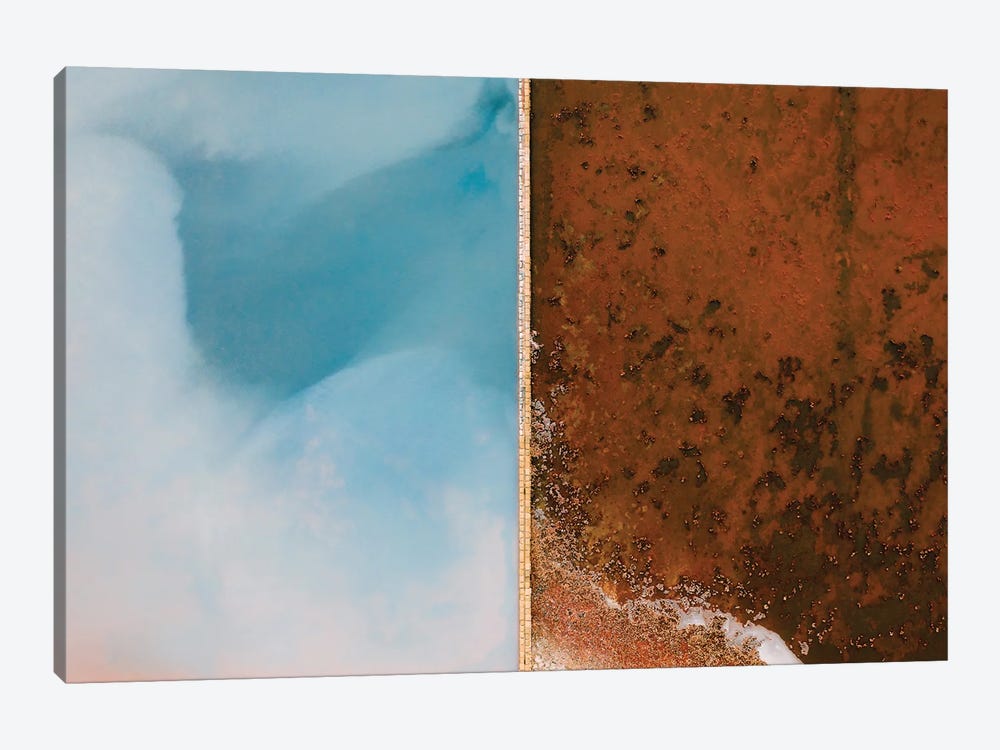 Abstract Minimal And Texture Rich Blue And Orange Salt Farm From Above by Michael Schauer 1-piece Canvas Art Print
