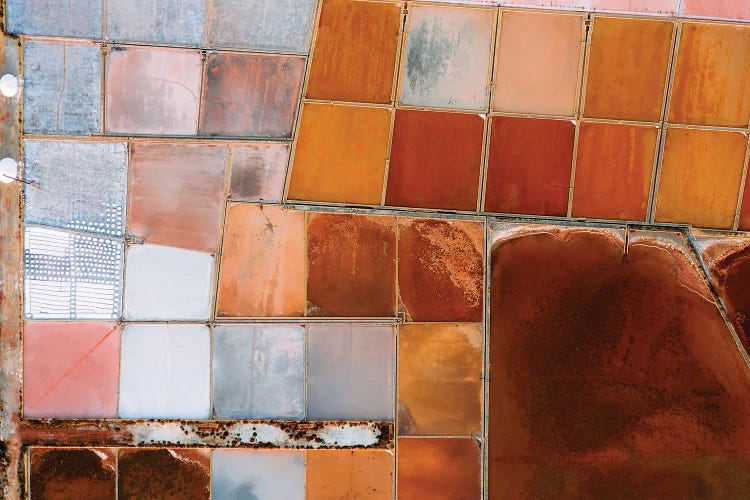 Abstract Salt Farm In Orange And Pink Chequered Pattern From Above