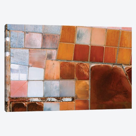 Abstract Salt Farm In Orange And Pink Chequered Pattern From Above Canvas Print #SCE183} by Michael Schauer Canvas Print