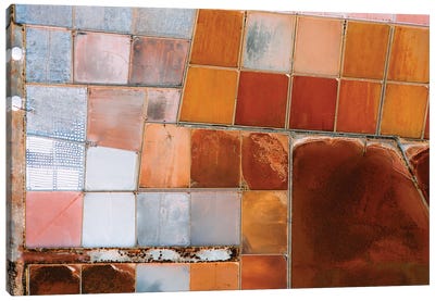 Abstract Salt Farm In Orange And Pink Chequered Pattern From Above Canvas Art Print - Abstract Photography