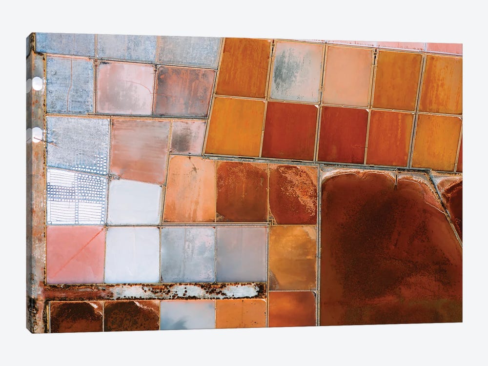 Abstract Salt Farm In Orange And Pink Chequered Pattern From Above by Michael Schauer 1-piece Canvas Artwork