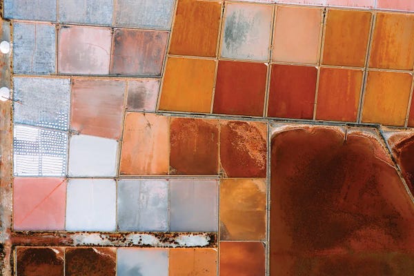 Michael Schauer: Abstract Salt Farm In Orange And Pink Chequered Pattern From Above by Michael Schauer