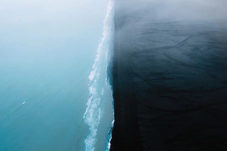 Minimal Black Sand Beach On The Icelandic Ocean Coast