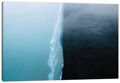 Minimal Black Sand Beach On The Icelandic Ocean Coast Canvas Art Print - Aerial Photography