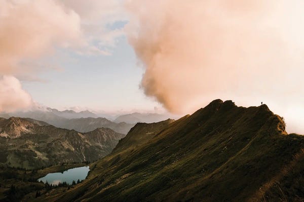 Michael Schauer: Mountain Range In The German Alps With Lake During Sunset by Michael Schauer