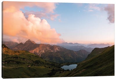 Mountain Range In The German Alps With Lake During Sunset Canvas Art Print - Michael Schauer