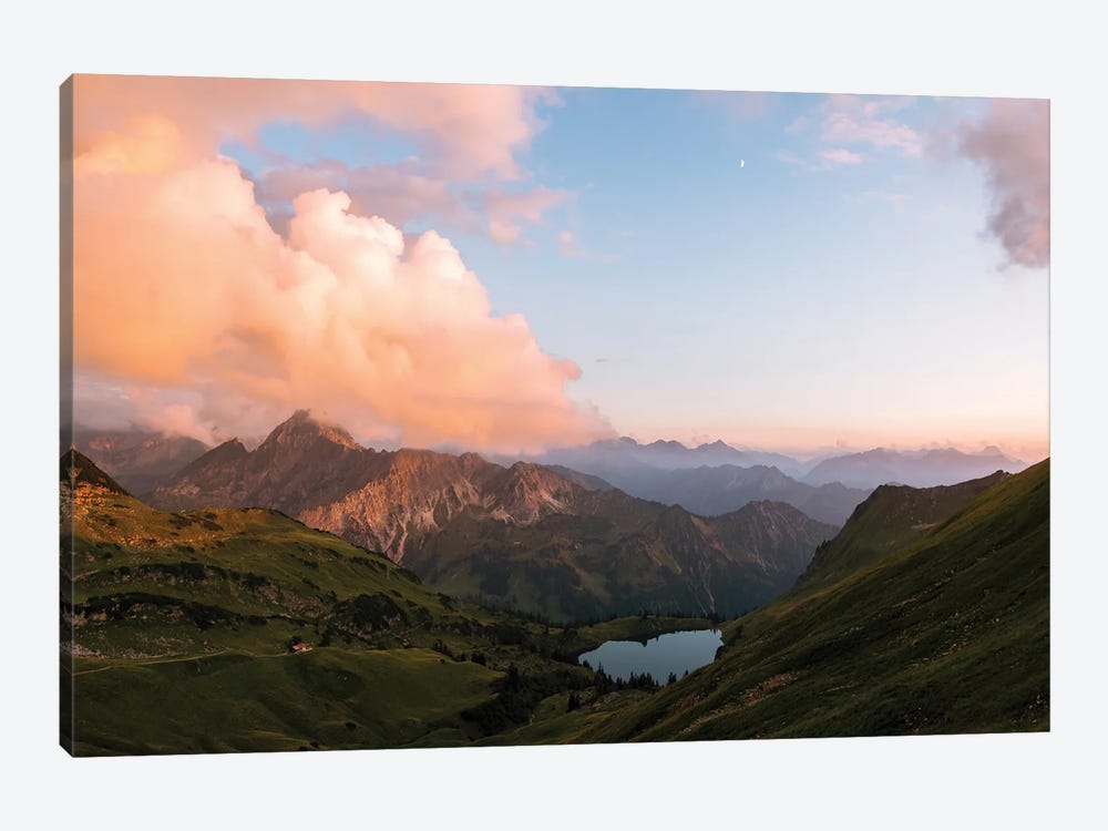 Mountain Range In The German Alps With Lake During Sunset by Michael Schauer 1-piece Canvas Wall Art