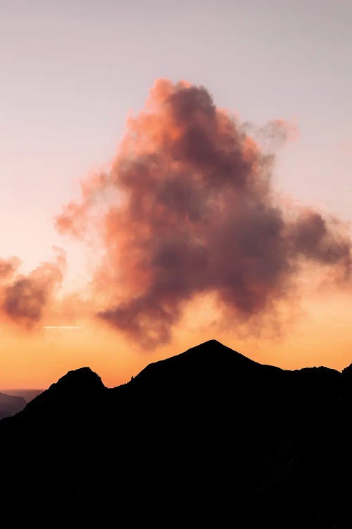 Minimalist Cloud In The Mountains During Burning Sunset