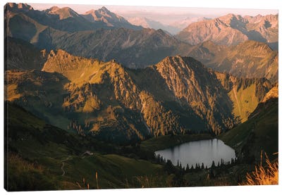 Calm Mountain Lake During Sunrise Canvas Art Print - Michael Schauer
