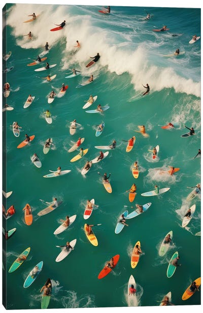 Surfers In The Summer Canvas Art Print - Aerial Photography