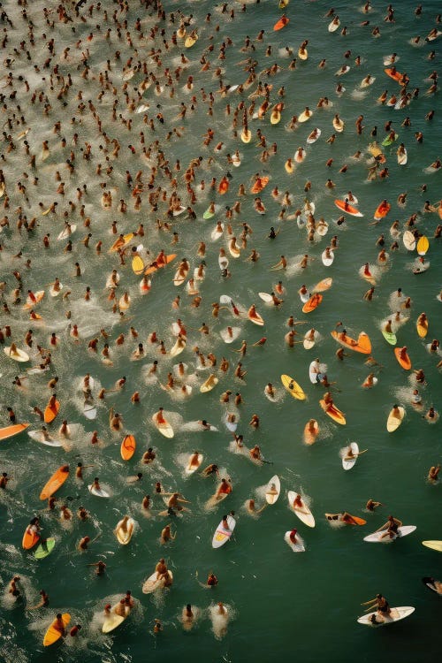 Surfers In The Summer In The Ocean by Michael Schauer wall art