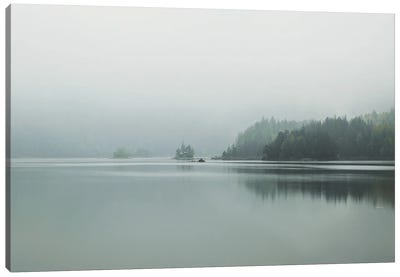 Minimalist Lake Reflection During A Foggy And Calm Morning Canvas Art Print - Michael Schauer