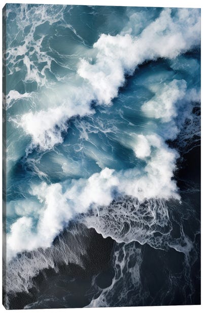 Wave On A Black Beach In Iceland - Aerial Landscape Photography Canvas Art Print - Aerial Beaches 