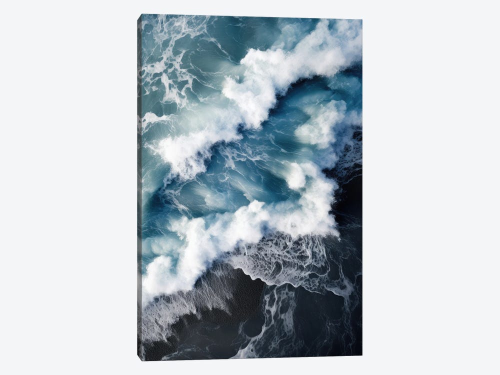 Wave On A Black Beach In Iceland - Aerial Landscape Photography by Michael Schauer 1-piece Canvas Art