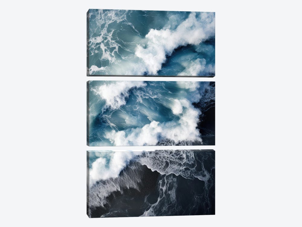 Wave On A Black Beach In Iceland - Aerial Landscape Photography by Michael Schauer 3-piece Canvas Artwork
