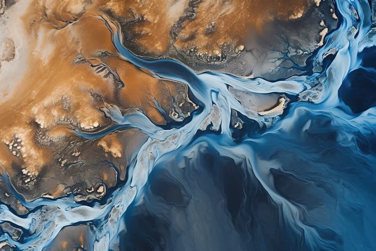 River Landscape In Iceland From Above