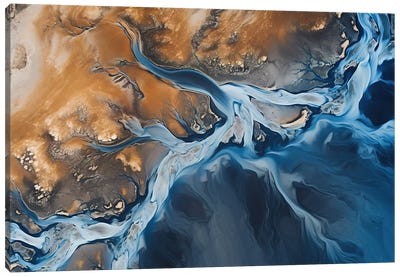River Landscape In Iceland From Above Canvas Art Print - Aerial Photography
