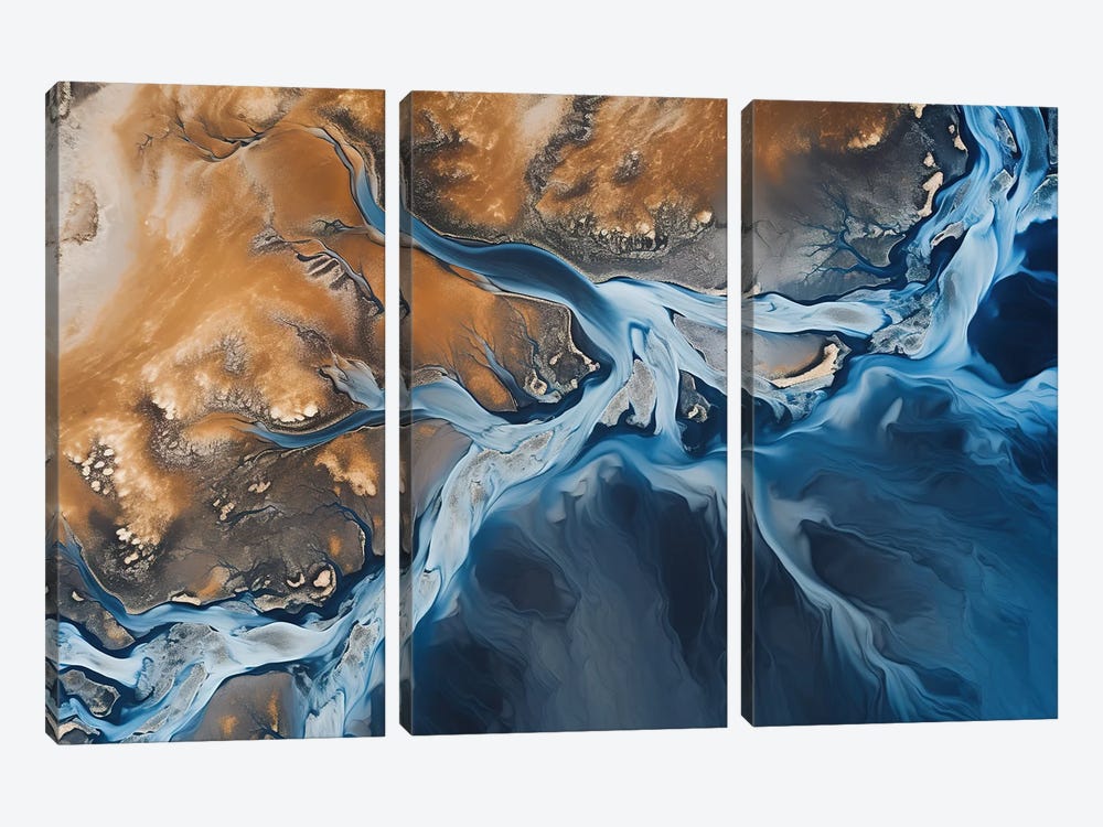 River Landscape In Iceland From Above by Michael Schauer 3-piece Canvas Artwork
