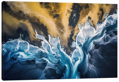 Iceland's Glacial Rivers From Above Canvas Art Print - Aerial Photography