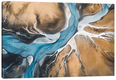 Glacial River Landscape In Iceland From Above Canvas Art Print - Aerial Photography